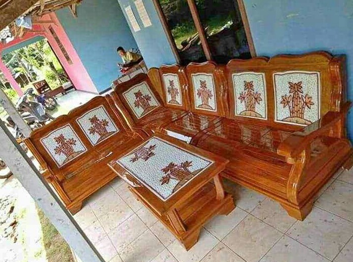 Kursi Meja tamu sudut latter L kayu jati ukiran jepara - 14